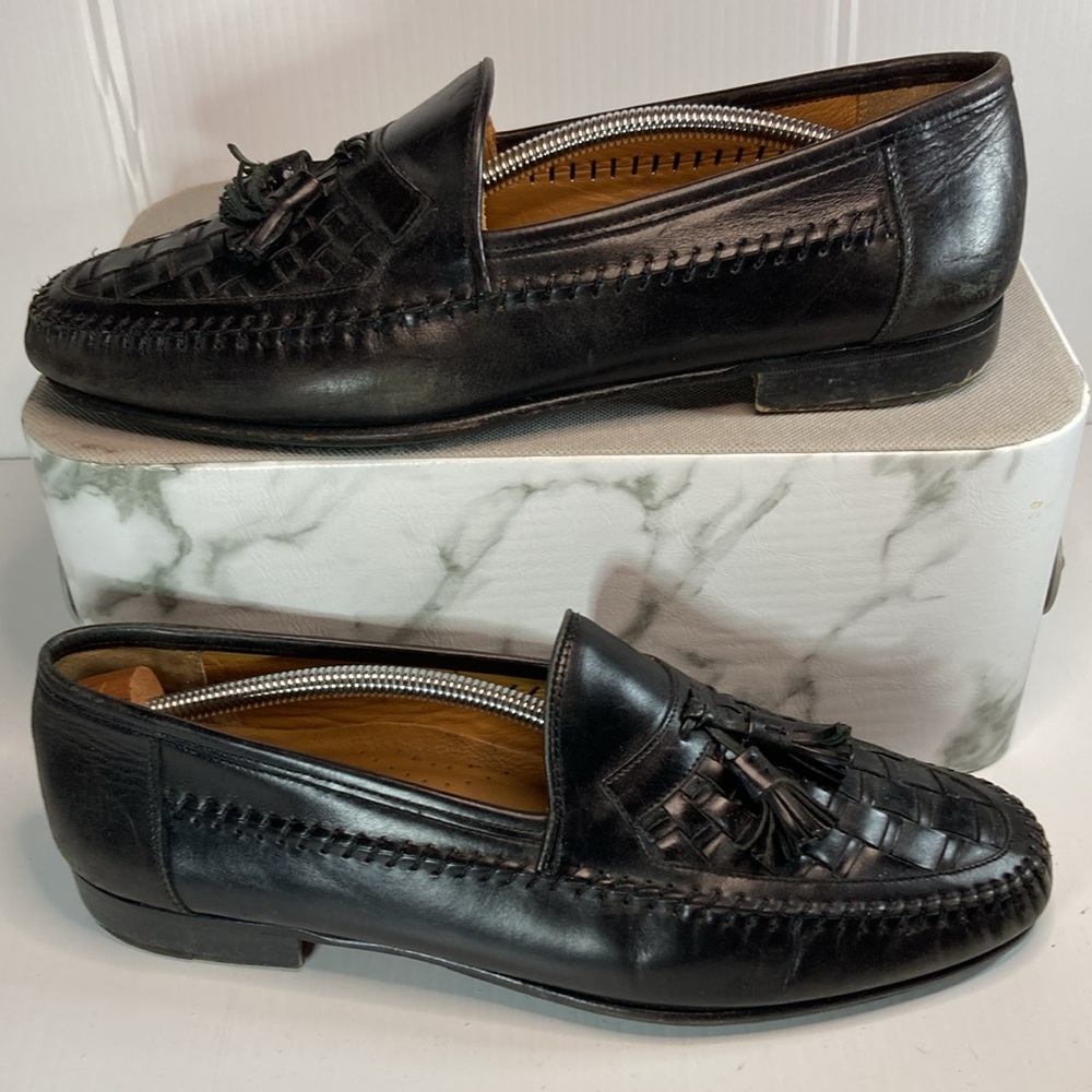 Nordstrom made in Italy black tassle loafers basket weave 8.5 available in brown - Picture 2 of 8